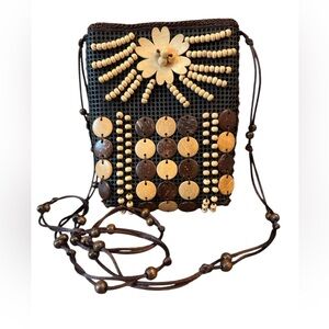 Brown and Cream Beaded Crossbody Bag